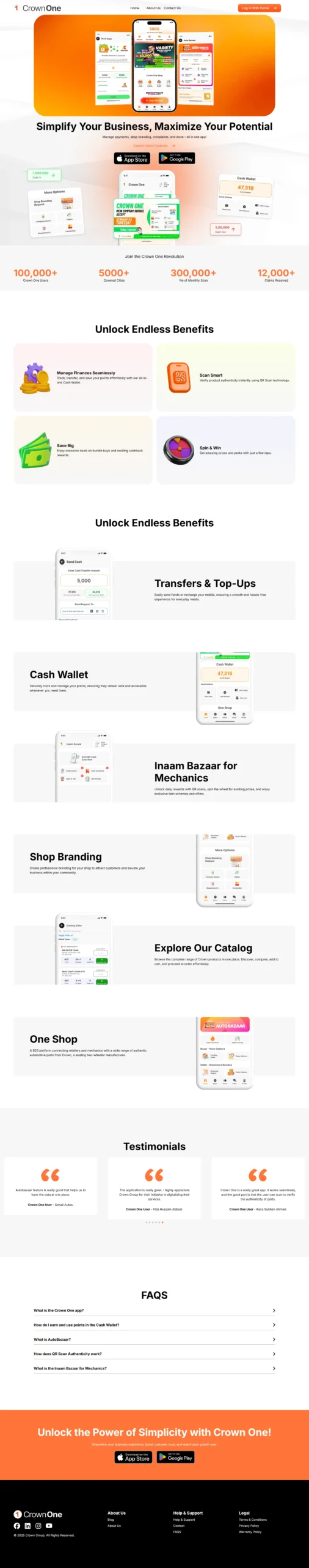 CrownOne — original website screenshot from Hamza’s portfolio